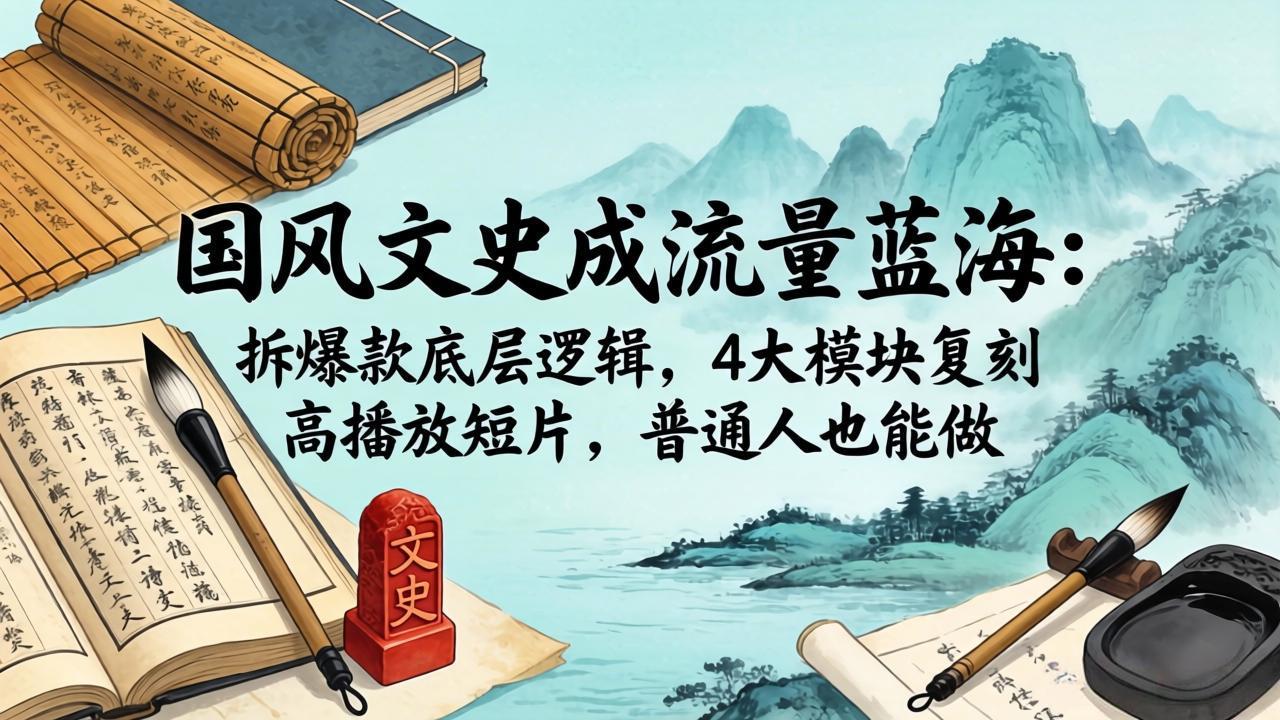 国风文史短片教程|流量蓝海冷门好做,吃透爆款底层逻辑,4 大模块直接复刻,小白零基础也能做-米多多云网创