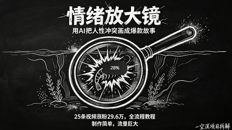零基础必冲!AI制作情绪放大镜视频,25条涨粉29.6W,全流程教程,上手即涨粉-米多多云网创
