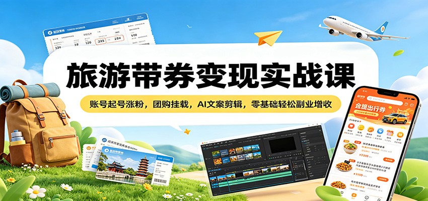 普通人必学的旅游副业|带券变现实战课,起号涨粉、团购挂载、AI文案剪辑全流程,零基础也能上手-米多多云网创