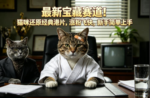 精选宝藏赛道!猫咪还原经典港片,长期持续涨粉,新手简单易学上手-米多多云网创